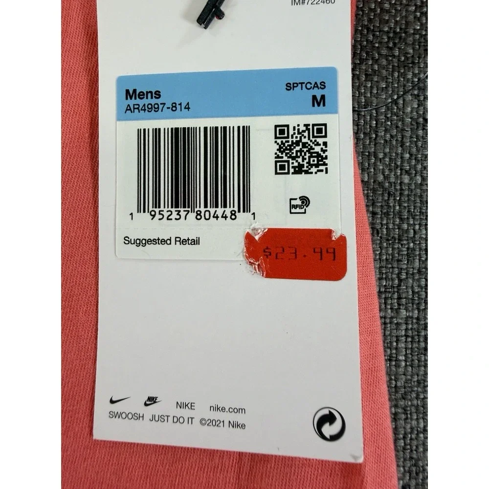Nike Sportswear The Nike Tee Men's Medium Coral Pink Embroidered Logo NWT